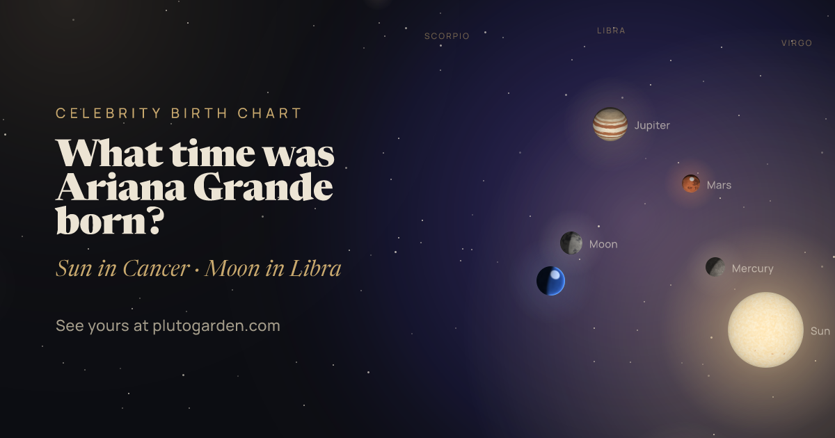 What time was Ariana Grande born?: the sky at that moment drawn in 3D, with Cancer Sun, Virgo or Libra Moon