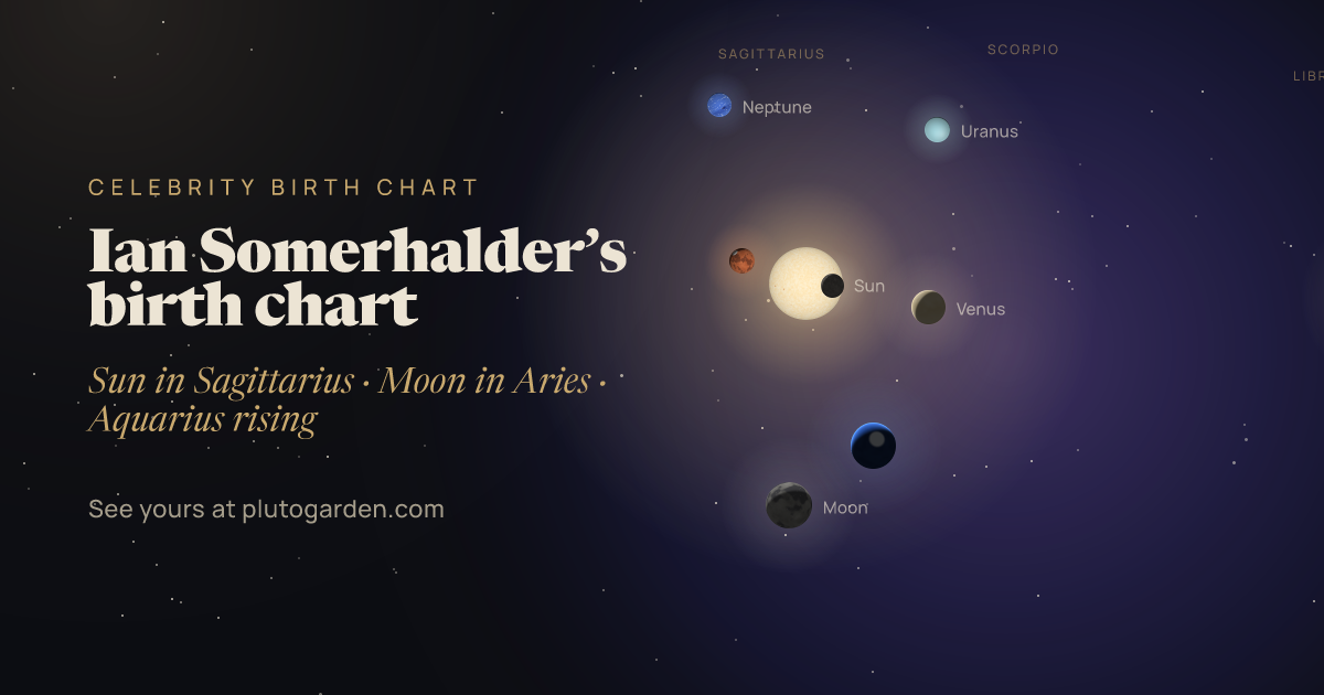 Ian Somerhalder’s birth chart: the sky at that moment drawn in 3D, with Sagittarius Sun, Aries Moon, Aquarius rising