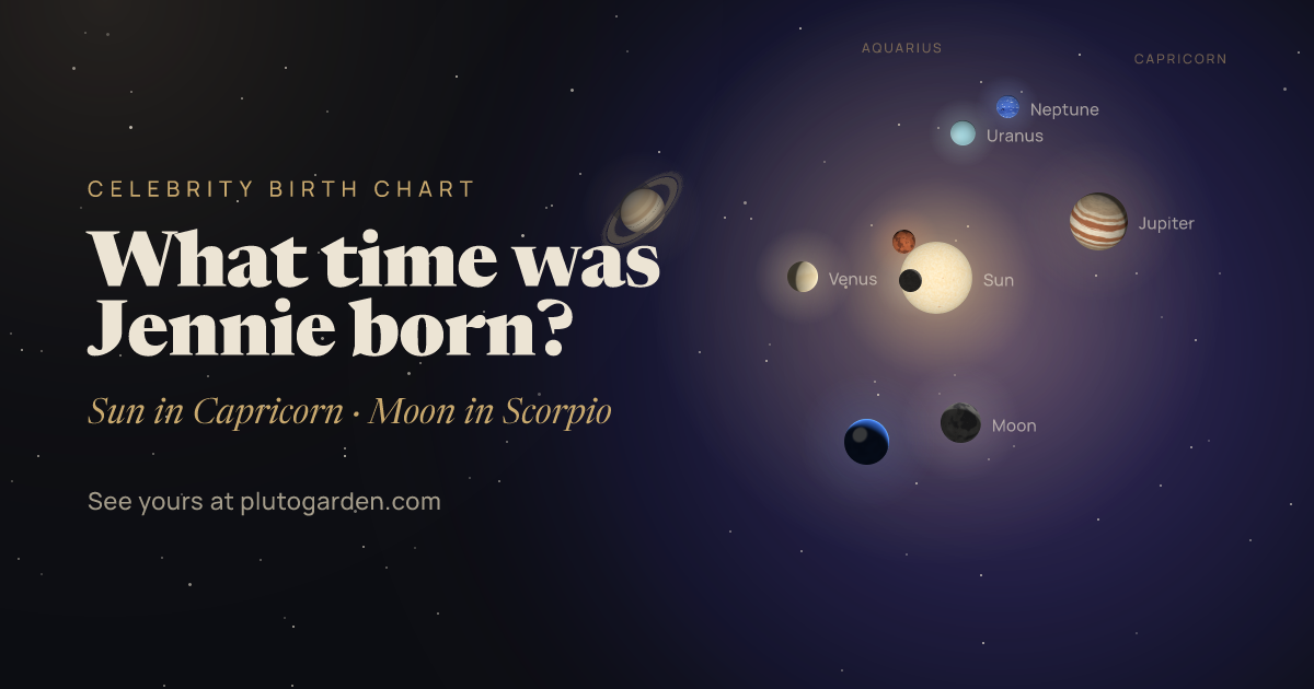 What time was Jennie born?: the sky at that moment drawn in 3D, with Capricorn Sun, Scorpio or Sagittarius Moon