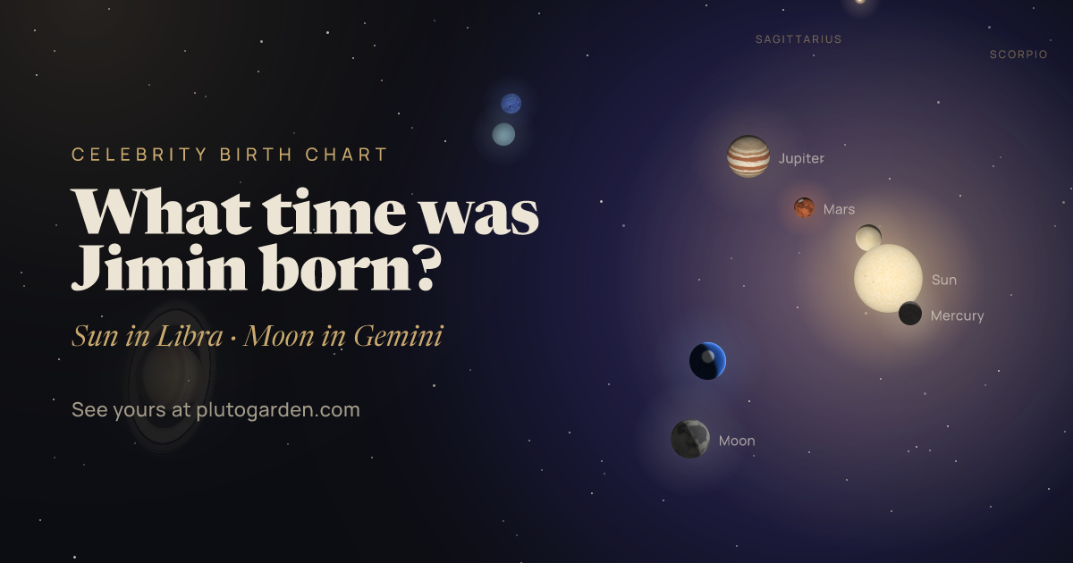 What time was Jimin born?: the sky at that moment drawn in 3D, with Libra Sun, Gemini Moon