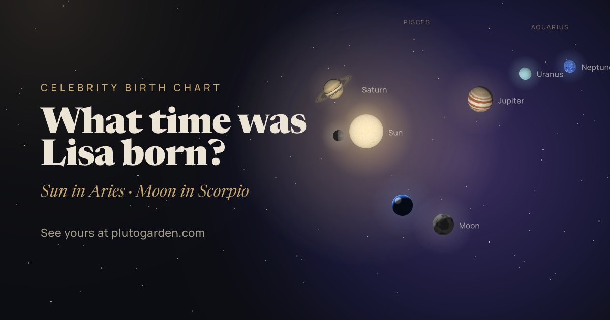 What time was Lisa born?: the sky at that moment drawn in 3D, with Aries Sun, Scorpio Moon