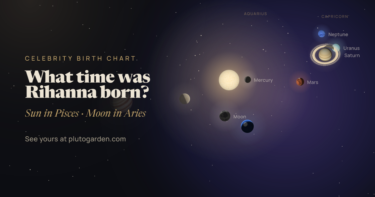 What time was Rihanna born?: the sky at that moment drawn in 3D, with Pisces Sun, Aries Moon